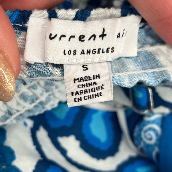 Current Air Blue and White Floral Midi Dress Crochet Accent Belted Pockets Small - Picture 11 of 14